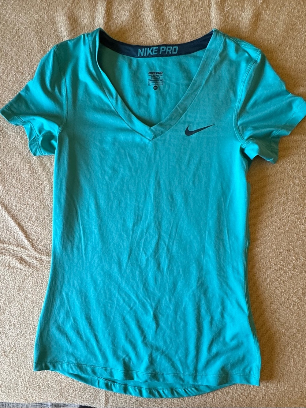 Nike Pro Women's V-Neck Short Sleeve Tee - Teal Blue